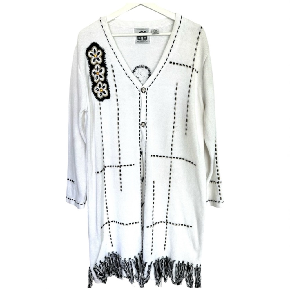 1/2 Off Vintage Storybook Knits Artwear Cardigan Fringe Folk Boho Size L